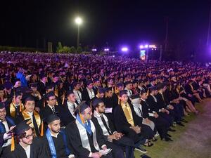 668 undergraduates, of whom 116 graduated with honors, 129 with high honors and 144 with highest honors. Master’s degrees were awarded to 128 candidates at the graduate commencement and three students received a doctorate degree. 