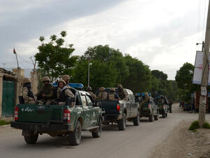 Taliban militants in three military vehicles with forged documents launched the attack by shooting a rocket at the entrance of the army base. (AFP) 