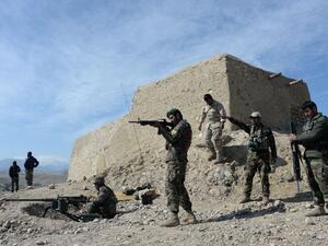  Afghan security forces patrol following an operation against Daesh militants in Achin district in Nangarhar province on Feb. 17, 2016. (AFP/Noorullah Shirzada)