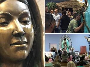 A Virgin Mary statue is apparently crying tears that smell like roses.  (Twitter)