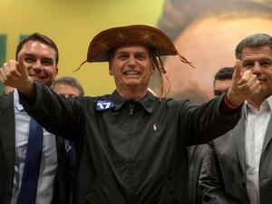 Far-right Brazilian presidential frontrunner Jair Bolsonaro at a press conference in Rio de Janeiro. (AFP/File)
