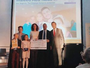 Jordanian Waleed Abu Nada receives the Filippa Angel Award in Germany on Saturday (Photo/ Waleed Abu Nada)