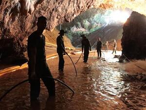 Thai navy soldiers in the flooded Tham Luang cave during rescue operations. (AFP/ File Photo)