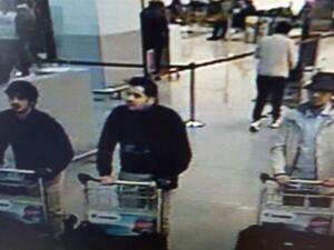 A screenshot of the suspects in Brussels airport. (Belgian Federal Police/AFP) 