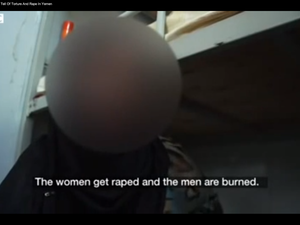 An Ethiopian girl speaks of her rape and torture by men dressed as Yemeni soldiers. (screenshot from YouTube)