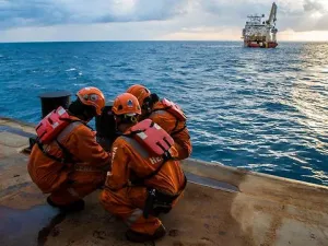 Workers at the Leviathan gas field. (Noble Energy)