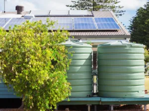Solar panels and rainwater tanks lessen the impact on the environment. (Shutterstock) 