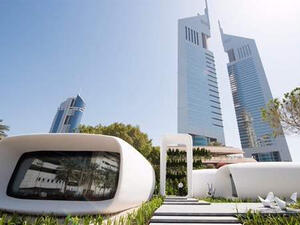 A 3D-printer measuring 20 feet high, 120 feet long and 40 feet wide was used to print the building. (Khaleej Times)