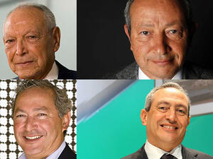 Clockwise from left, Onsi Sawiris and his sons Naguib, Nassef and Samih. (AFP/composite) 