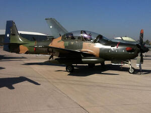 The Embraer EMB 314 Super Tucano or A-29 is a turboprop aircraft is used for pilot training, light attack, counter insurgency, close air support, and aerial reconnaissance missions. (Wikipedia)