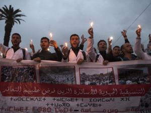 The teachers on temporary contracts, who have been on strike since March 3, enjoy the same salaries as their permanent colleagues - 5,000 dirhams ($520) a month. (AFP)