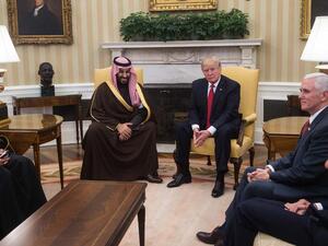 US President Donald Trump and Saudi Deputy Crown Prince and Defense Minister Mohammed bin Salman speak to the media in the Oval Office at the White House in Washington, DC, on March 14, 2017.(AFP)