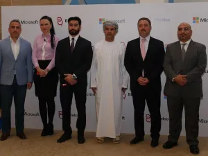 Batelco General Enterprise Division Abderrahmane Mounir and Microsoft Country Manager Bahrain and Oman, Sheikh Saif Hilal Al Hosni with other officials