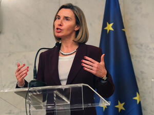 Under pressure. European Union Foreign Policy Chief Federica Mogherini speaks to the media in Brussels, on October 18. (Shutterstock)