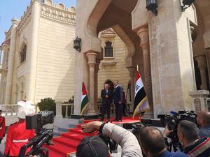 President Mahmoud Abbas arrives at presidential palace in Baghdad to meet Iraqi Prime Minister Adel Abdel Mahdi. (Twitter)