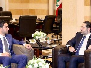 Lebanese Minister of the Displaced Saleh Al-Gharib and Prime Minister Saad Hariri (Twitter)