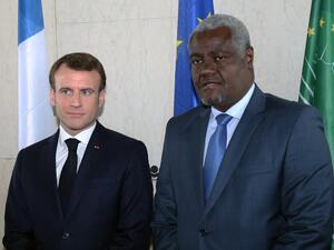 French President Emmanuel Macron met Chairperson of the African Union Commission Moussa Faki Mahamat (Twitter)