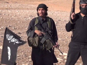 Daesh militants with weapons and flags. (Screenshot)