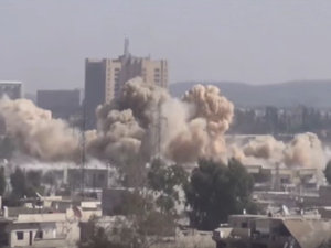 A barrel bomb explosion is seen in Daraya, Syria. (File photo)
