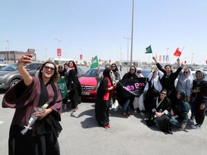 Saudi women celebrate lifting of ban on women drivers Twitter)