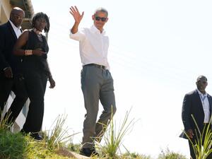 Barack Obama inaugurates new sports and vocational center in his ancestral home Kogelo in Kenya where his father once lived (Twitter)