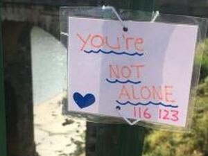 Police say a teenager who attached uplifting messages to a bridge to help people facing a mental health crisis has helped save six lives (Twitter)
