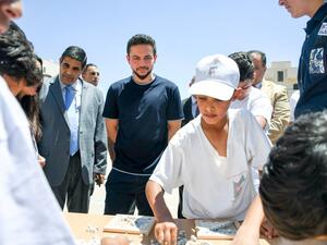 Crown Prince Al Hussein bin Abdullah II pays a surprise visit to Zayd bin Haritha School in Madaba (Twitter)