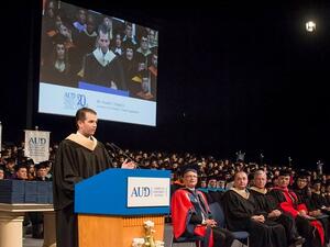 Donald Trump Jr. spoke at a graduation ceremony for the American University in Dubai this week. (Facebook) Donald Trump Jr. spoke at a graduation ceremony for the American University in Dubai this week. (Facebook)
