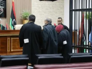 الساعدي القذافي خلال جلسة محاكمته في طرابلس