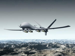 Illustration of a combat drone flying over barren mountains

Illustration of a combat drone flying over barren mountains

Illustration of a combat drone flying over barren mountains (Shutterstock/Paul Fleet)