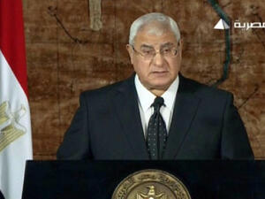 New Egyptian Interm President Adly Mansour speaks to the nation (AFP PHOTO / EGYPTIAN TV)
