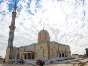 A picture taken on November 25, 2017, shows the Rawda mosque, roughly 40 kilometres west of the North Sinai capital of El-Arish, after a gun and bombing attack. (STR/AFP)