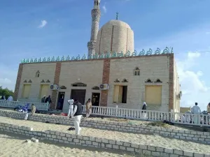 View of the Rawda mosque, roughly 40 kilometres west of the North Sinai capital of El-Arish, after a gun and bomb attack killed 235 there on November 24, 2017 (Stringer/AFP)