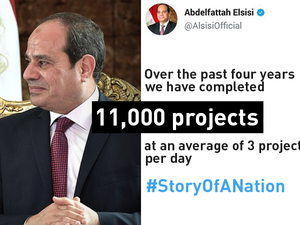 On Wednesday, Egypt's Sisi tweeted that he had completed 11,000 projects during his presidency (Kremlin - Albawaba/Rami Khoury)