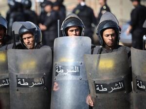 Egyptian police in front of the police academy during the trial of former president Hosni Mubarak. (AFP/File)