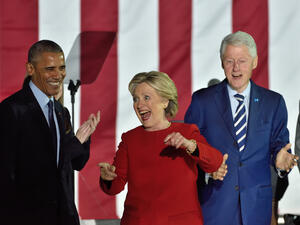 Former Presidents Bill Clinton and Barack Obama, with former Secretary of State Hillary Clinton. (Evan El-Amin / Shutterstock.com)