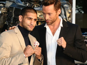 Amir Khan is seen with Australian actor Hugh Jackman. (Featureflash Photo Agency / Shutterstock.com)