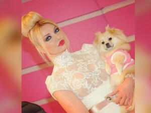 the puppy was not what caught many followers' attention in the picture Klnk posted, but her nipple that was visible through her dress's see through fabric certainly did. (Source: Instagram - @myriamklinkk)