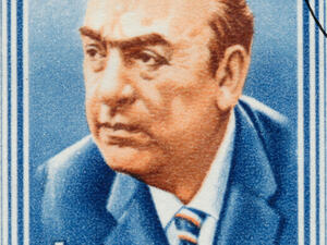 Poet Pablo Neruda, featured on a stamp. (Zoltan Katona / Shutterstock.com)