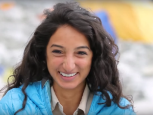 Raha Moharrak, snow in her hair. (YouTube)