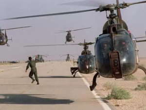 Helicopters landing at a Saudi base in 1990, during the first Gulf War. (AFP/File)