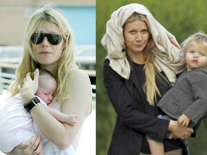 Two experiences: Paltrow said she was 'euphoric' after the birth of daughter Apple in 2004, left, which made the depression after the birth of son Moses in 2006, right, so 'shocking'