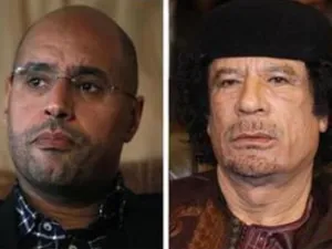 معمر القذافي وابنه سيف الاسلام