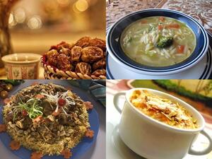 شوربة لسان العصفور، زربيان باللحم، وأم علي