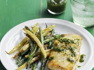 سمك القد مع الفاصوليا الخضراء