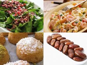 سلطة الجرجير، فيتوتشيني بالروبيان، كرات البسبوسة بالجوز