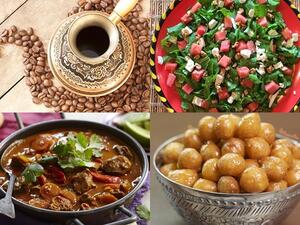 سلطة الجرجير والبطيخ، اللحم بالكاري، والعوامة (اللقيمات)