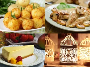 كرات البطاطس المقلية، دجاج بالفطر والكريمة وتشيزكيك الزبادي