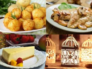 كرات البطاطس المقلية، دجاج بالفطر والكريمة وتشيزكيك الزبادي