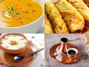 شوربة الجزر والكوسا بالكريمة، الكرنب المحشي، المهلبية التركية